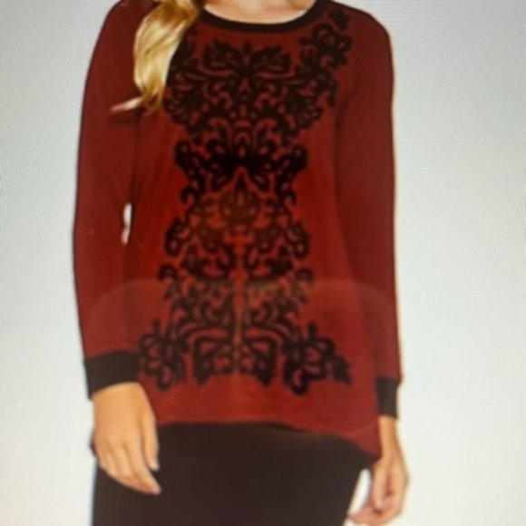 Bob Mackie Velvet Flocked Knit Top Size L - Picture 3 of 9